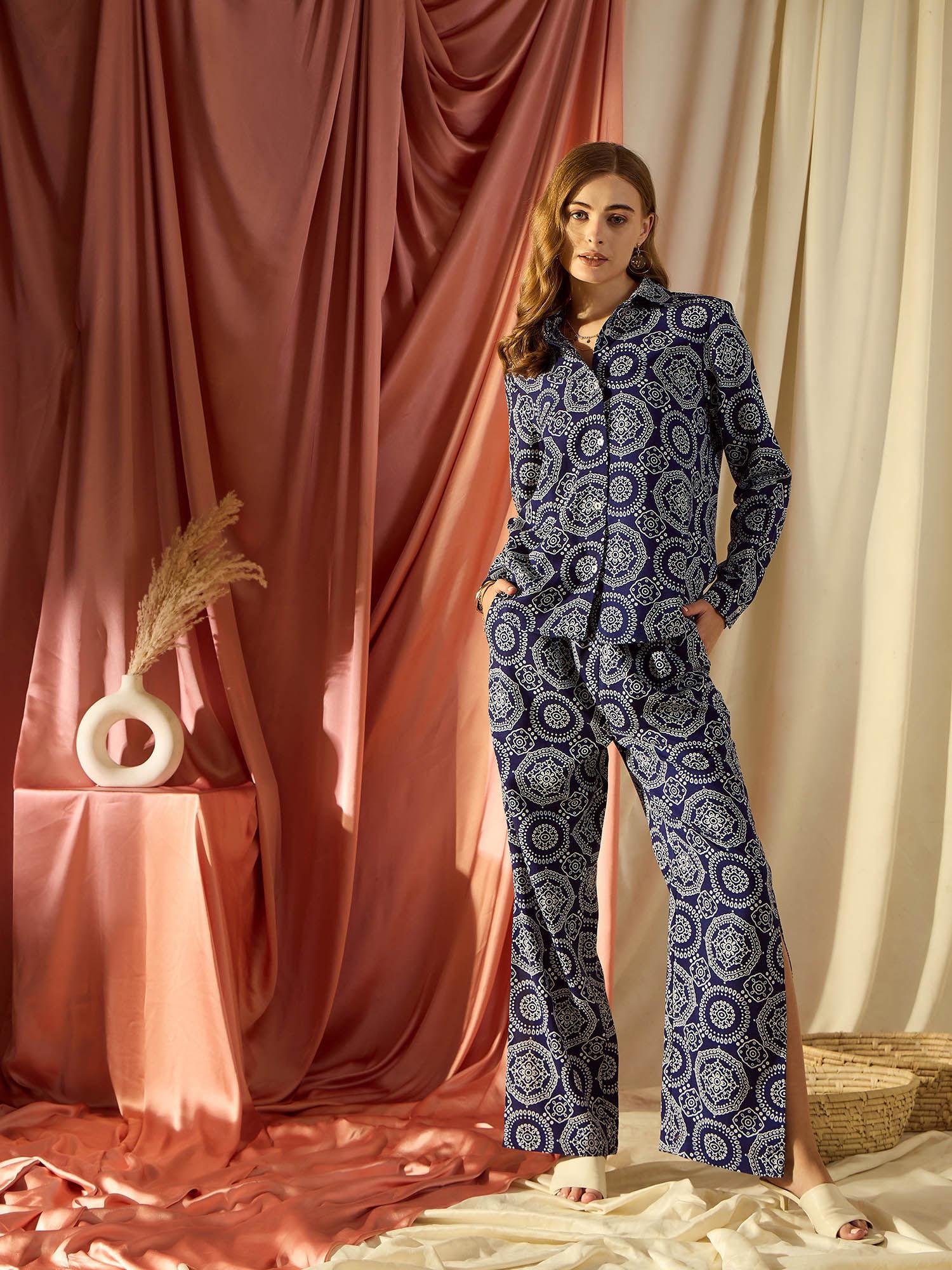navy blue printed casual co-ord (set of 2)