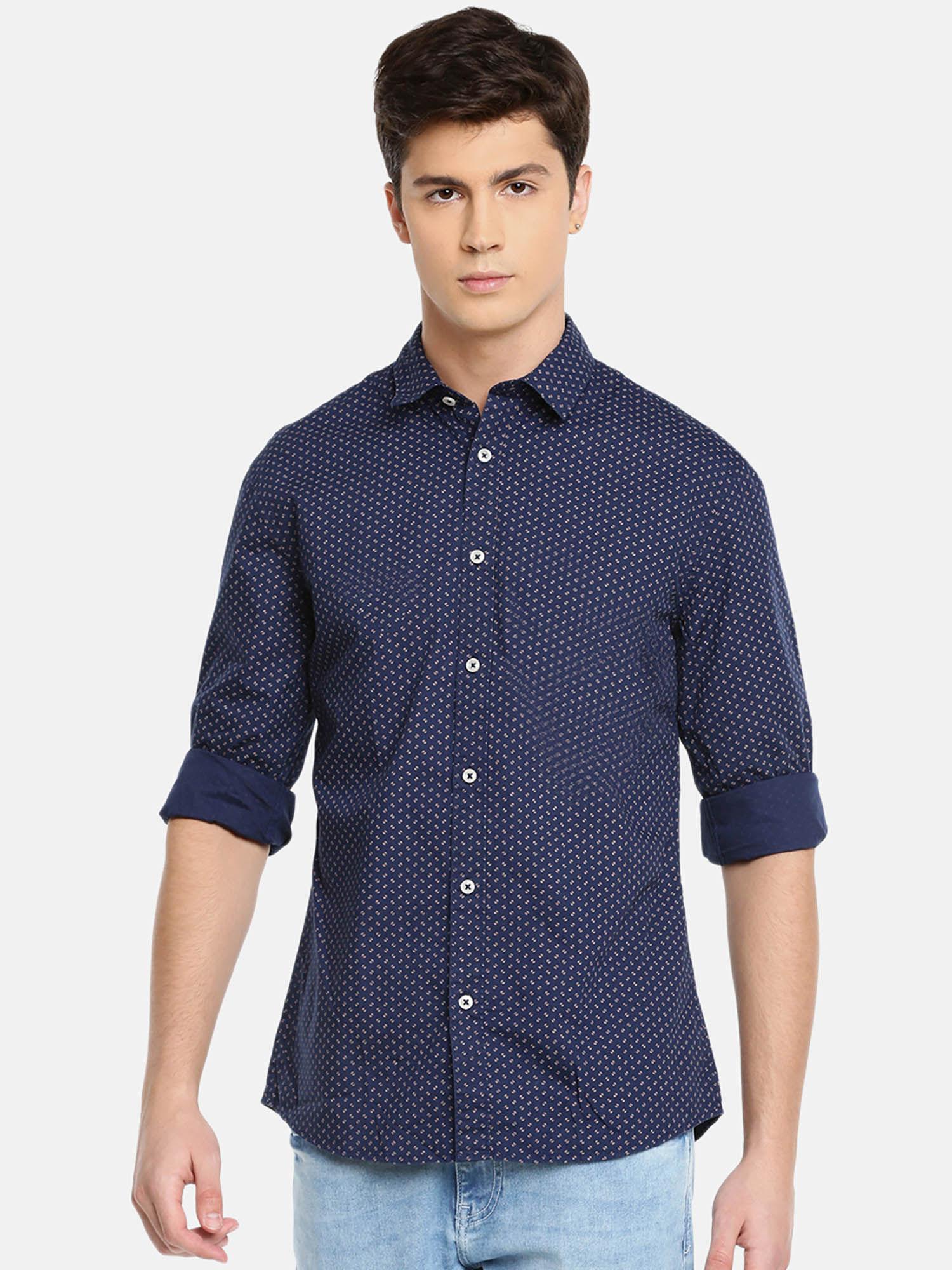 navy blue printed casual shirt