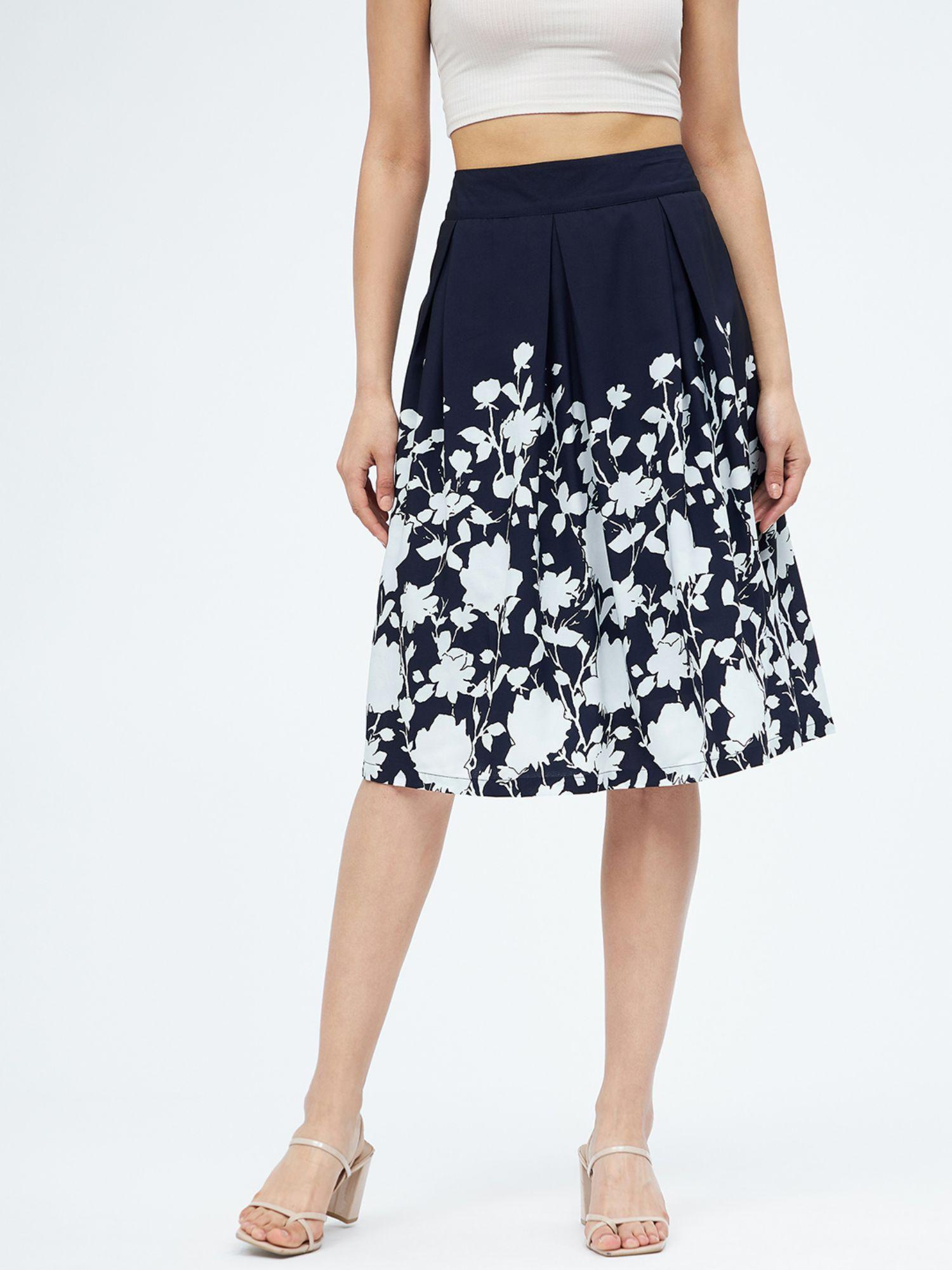 navy blue printed casual skirt