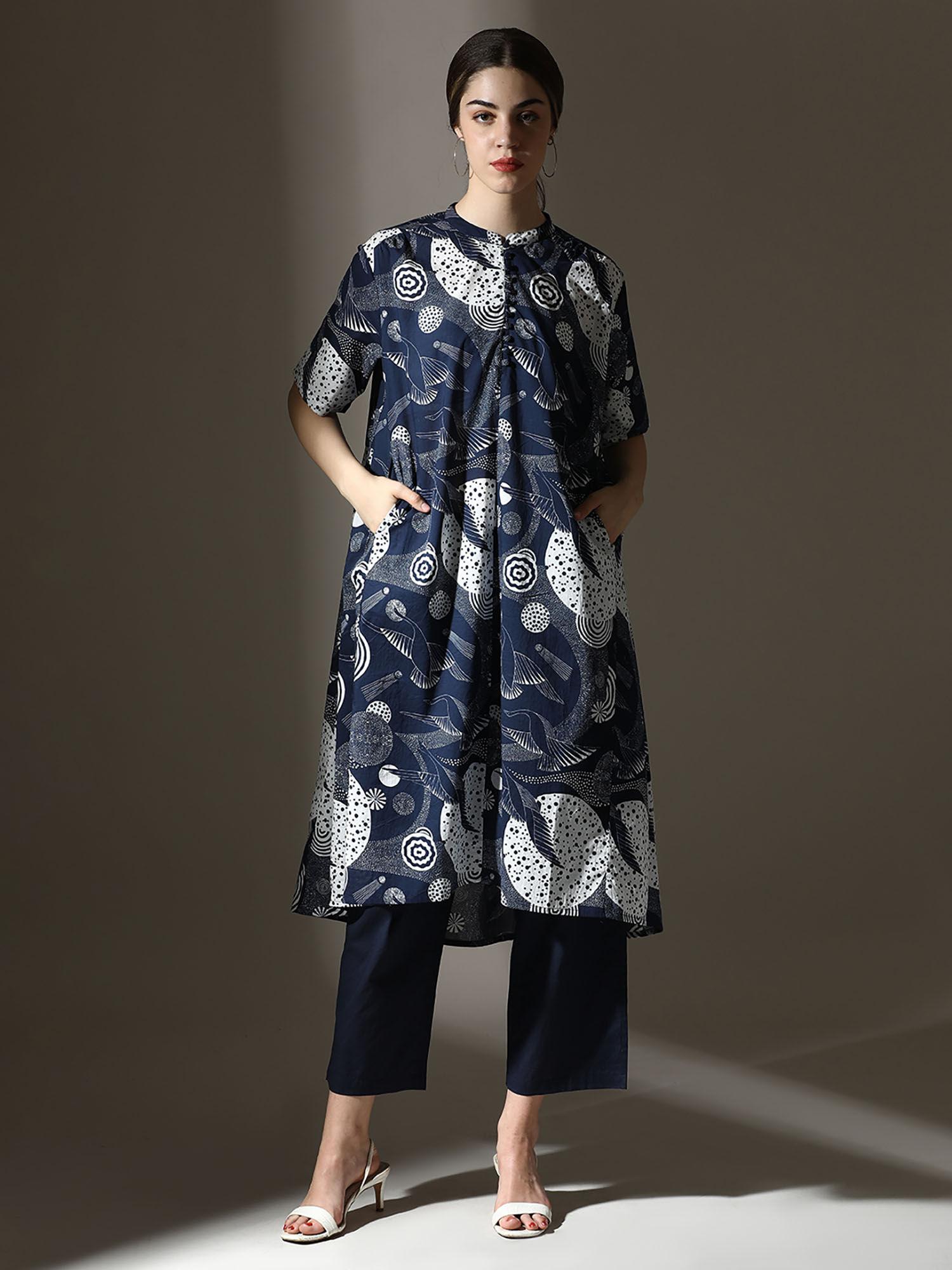 navy blue printed co-ord (set of 2)