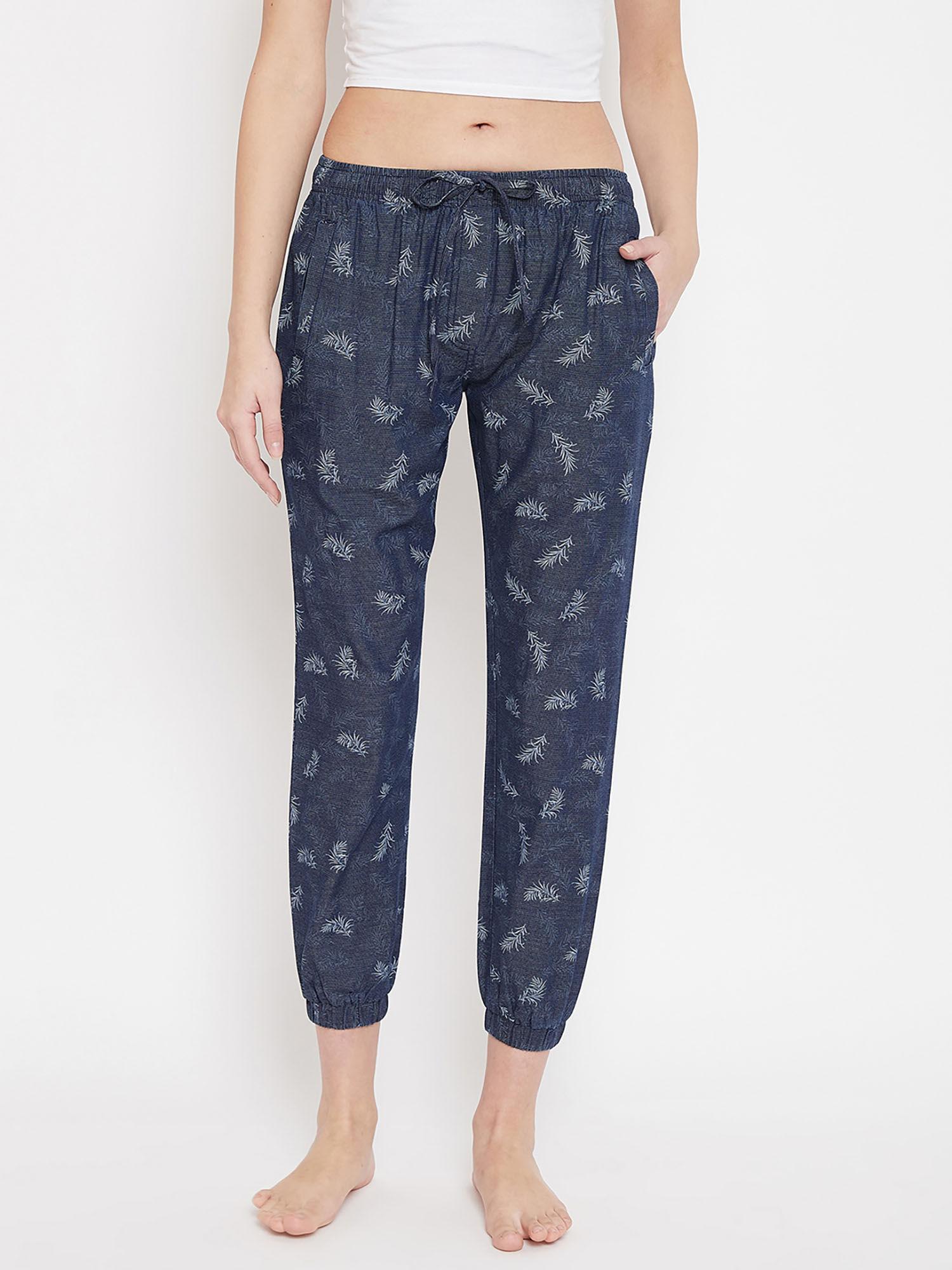 navy blue printed comfort fit lounge pants