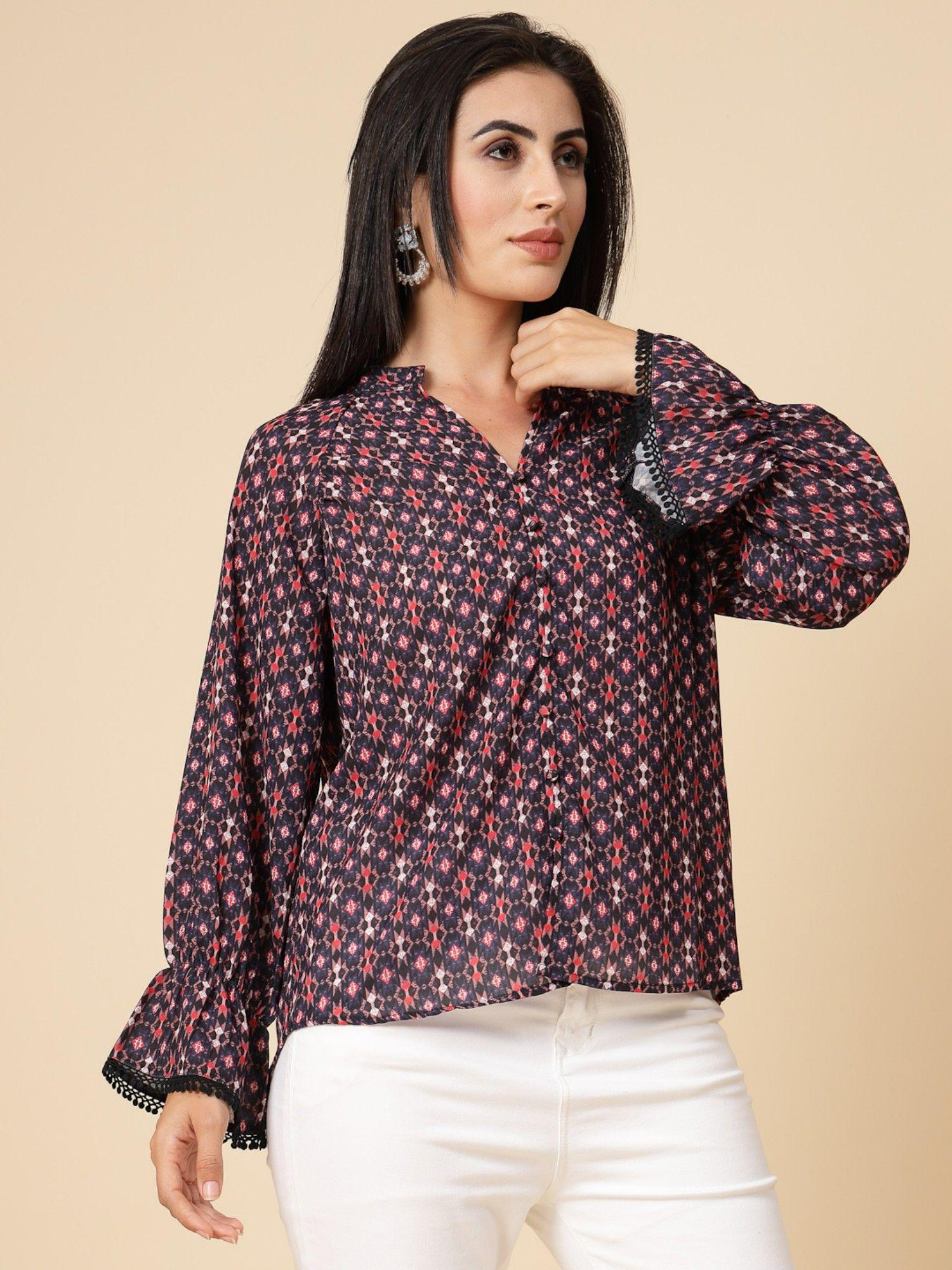 navy blue printed georgette tunic
