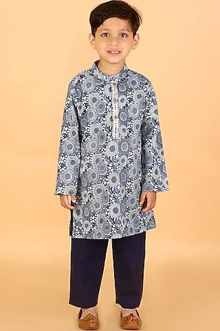 navy blue printed kurta set for boys