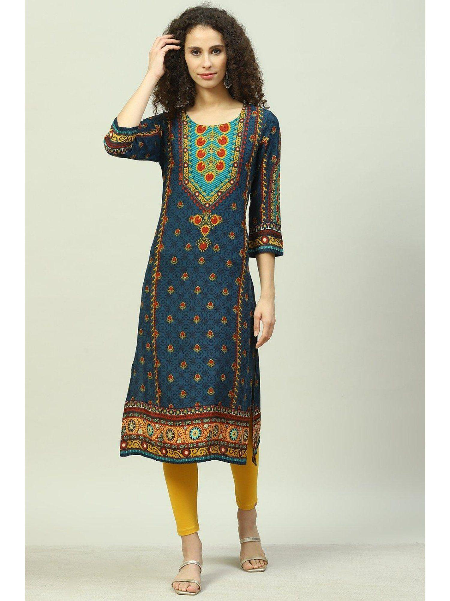 navy blue printed kurta