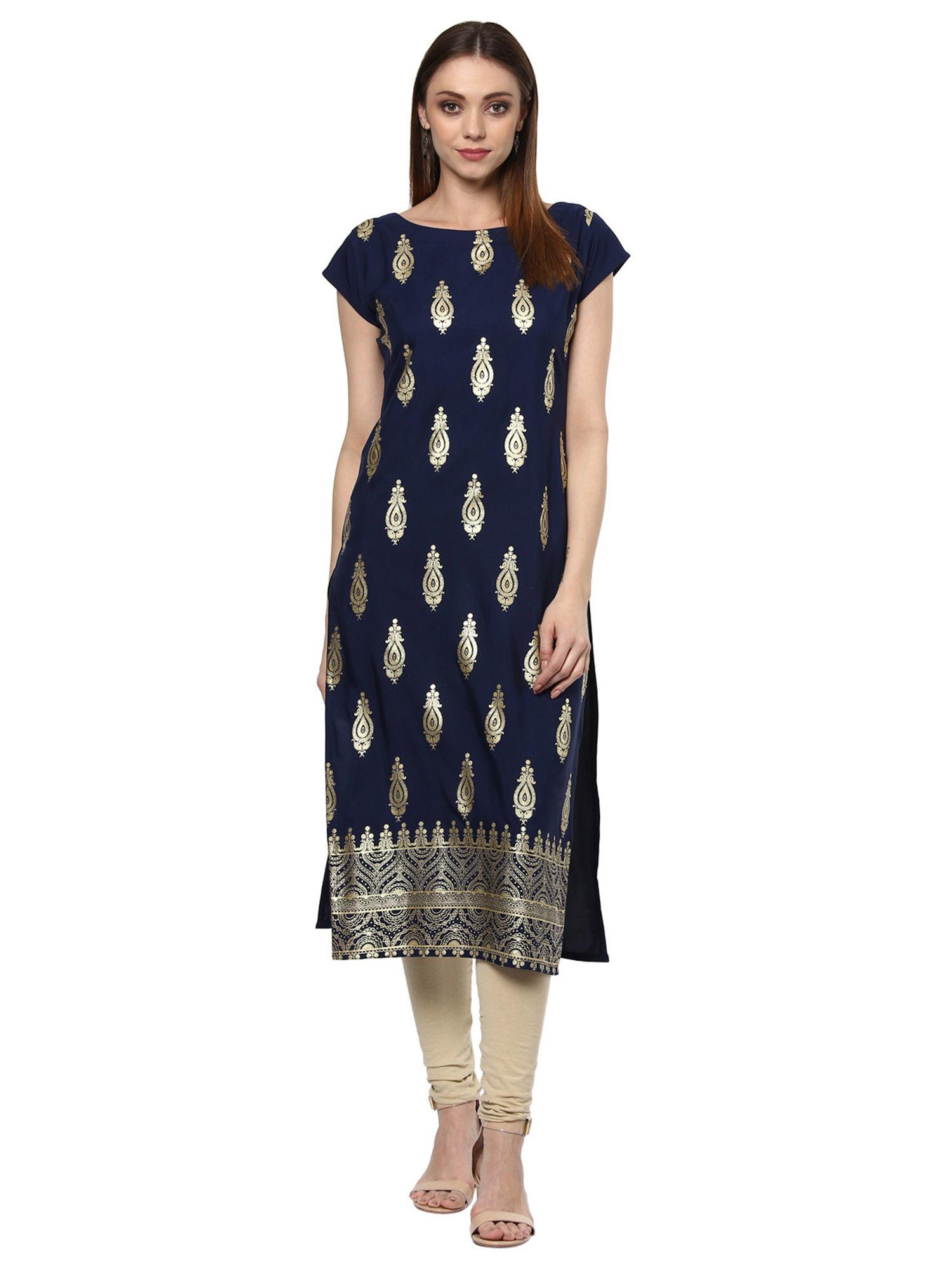 navy blue printed kurta