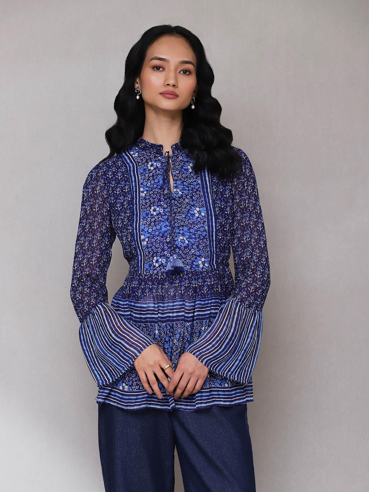 navy blue printed kurti