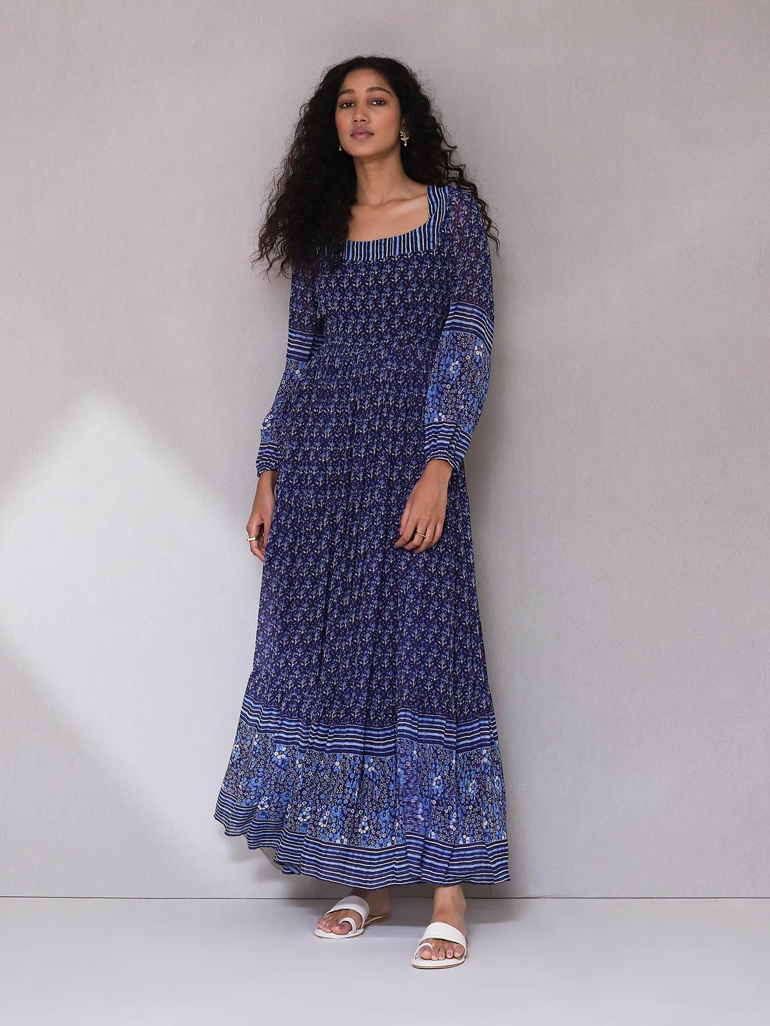 navy blue printed long dress