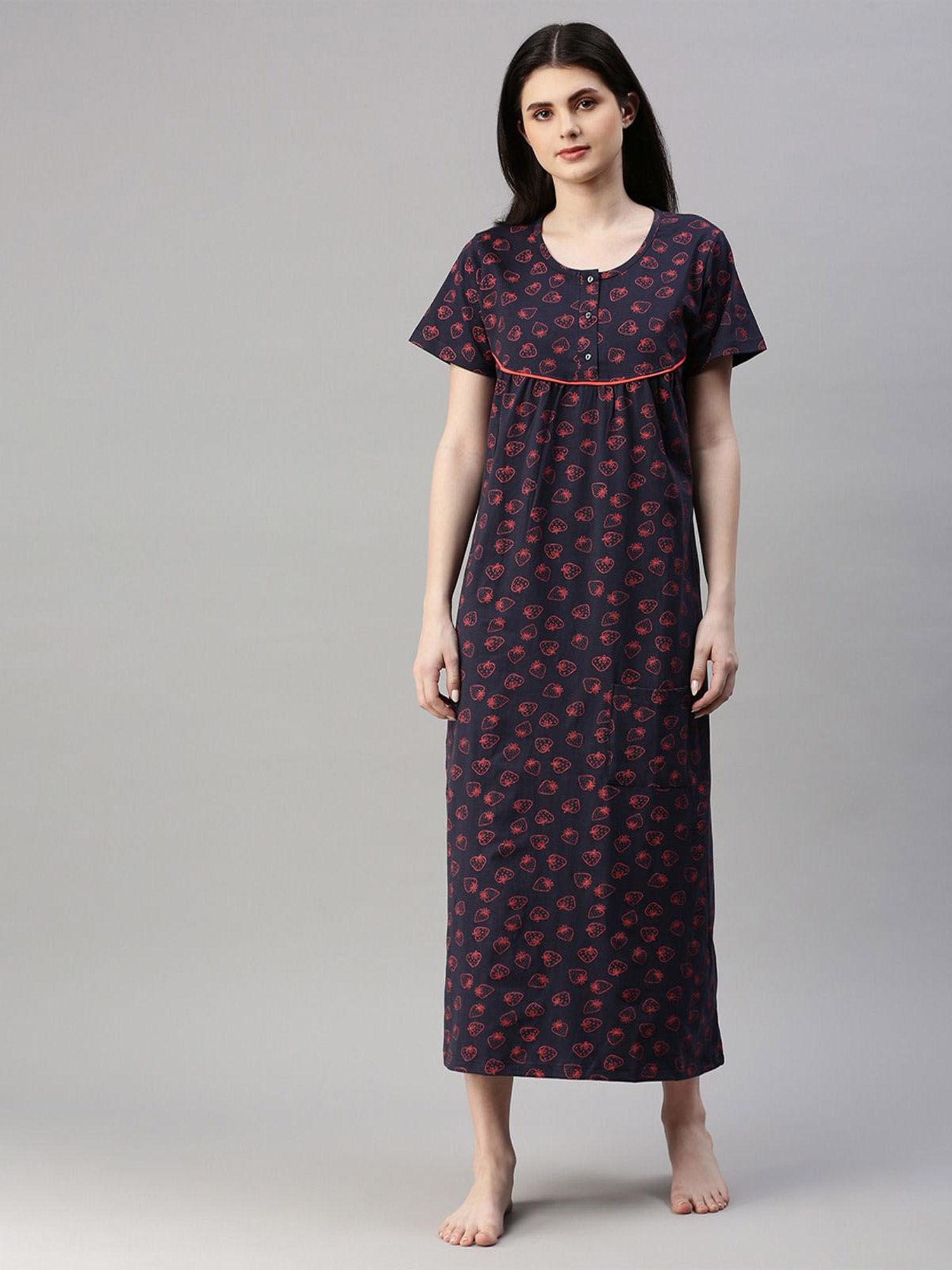 navy blue printed nightdress for women