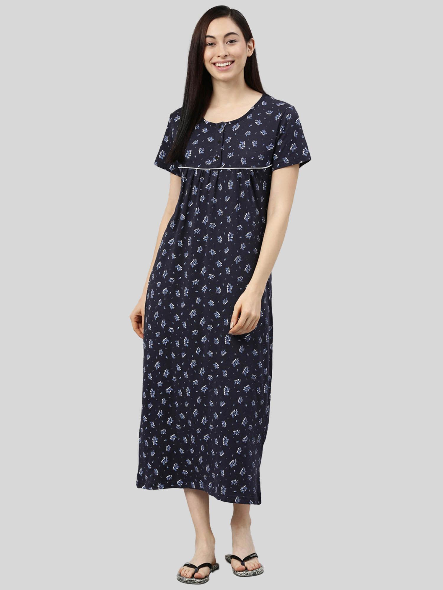 navy blue printed nightdress for women