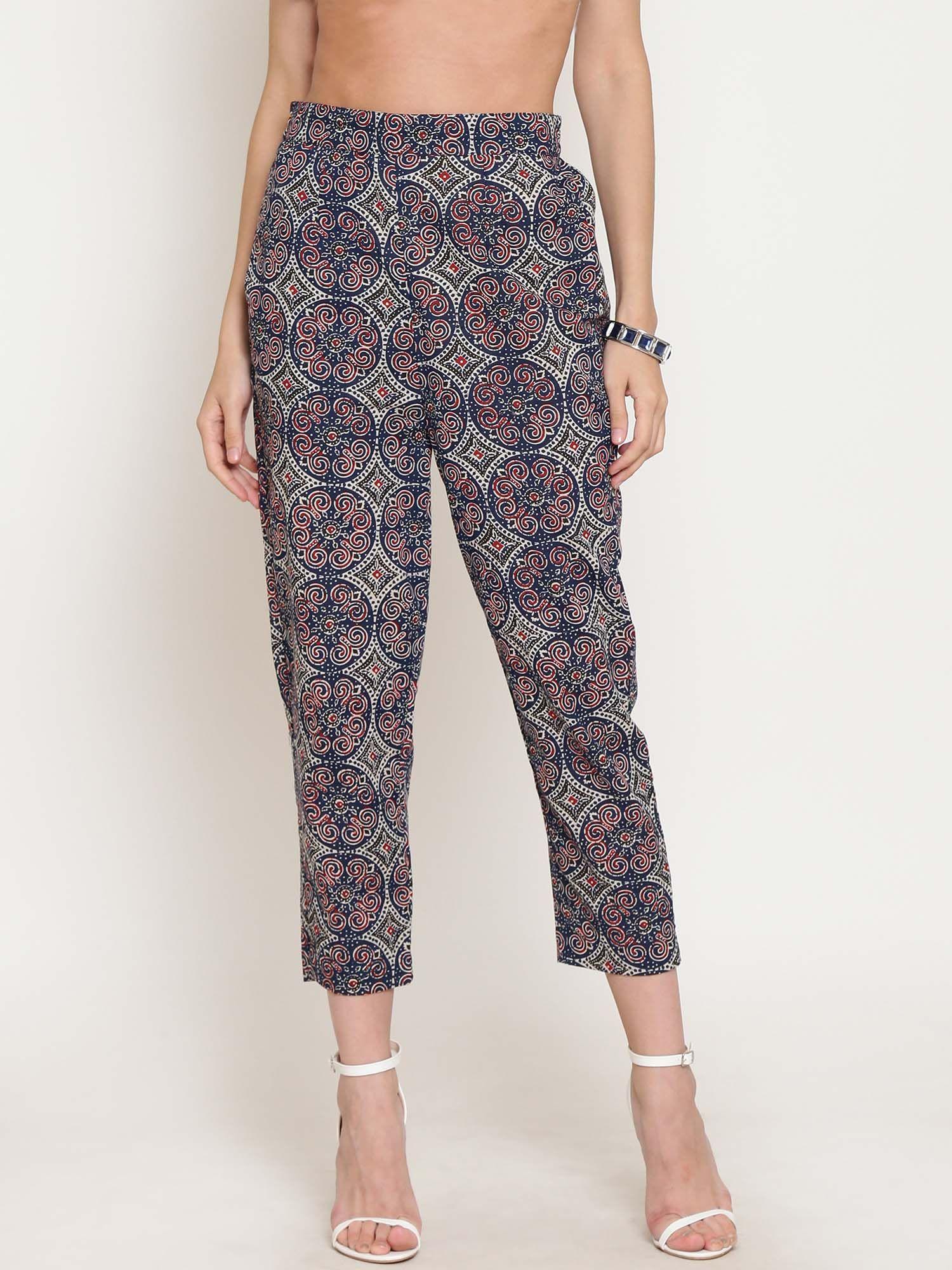 navy blue printed palazzos