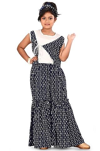 navy blue printed sharara set for girls