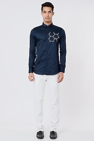 navy blue printed shirt