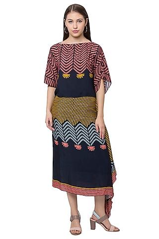 navy blue printed skirt set