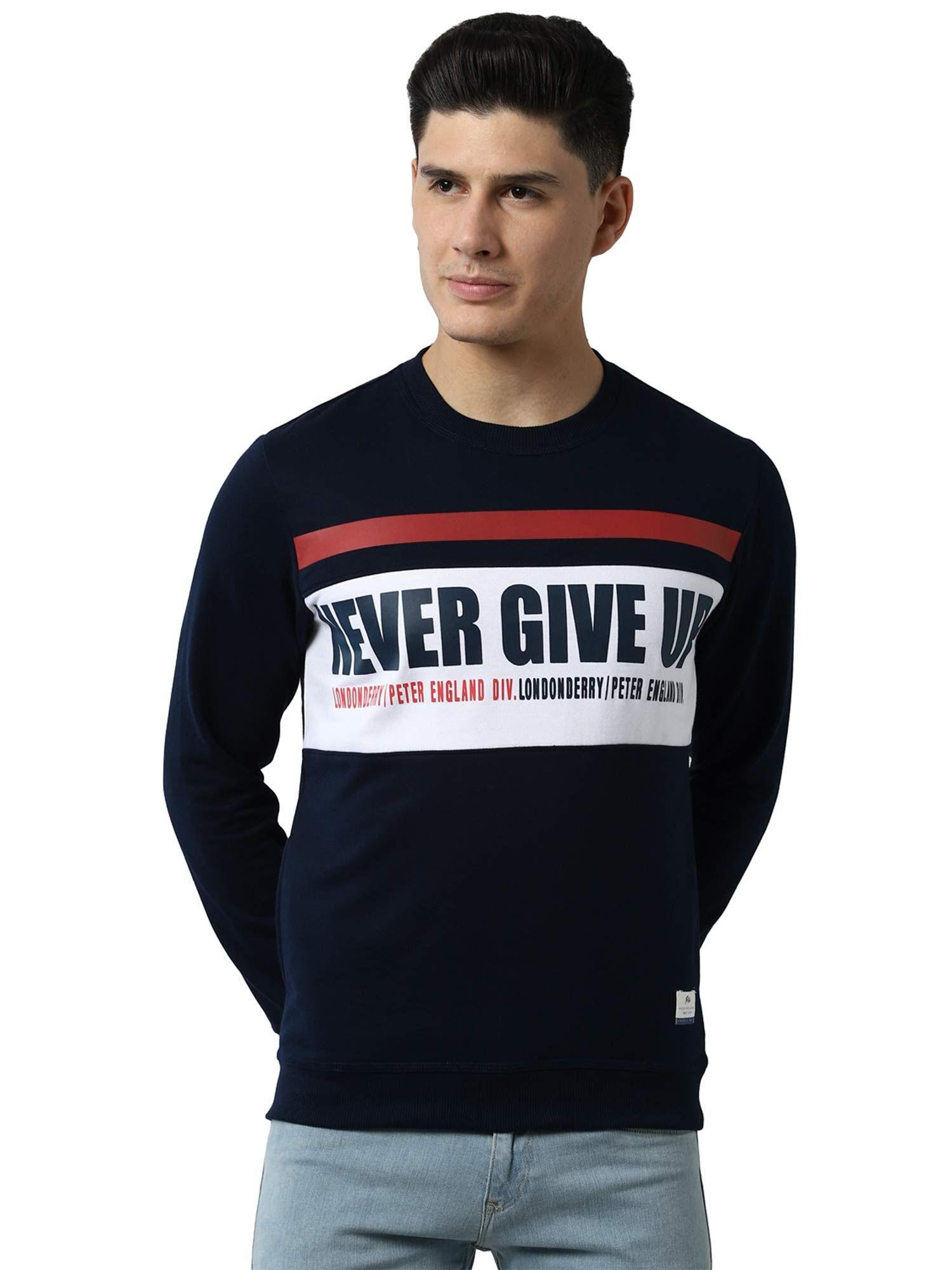 navy blue printed sweatshirt