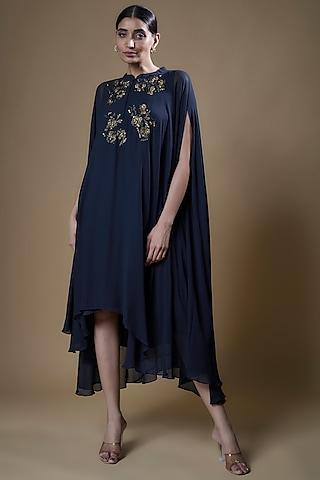 navy blue pure georgette embroidered trapeze tunic