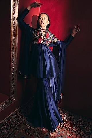 navy blue raw silk gharara set