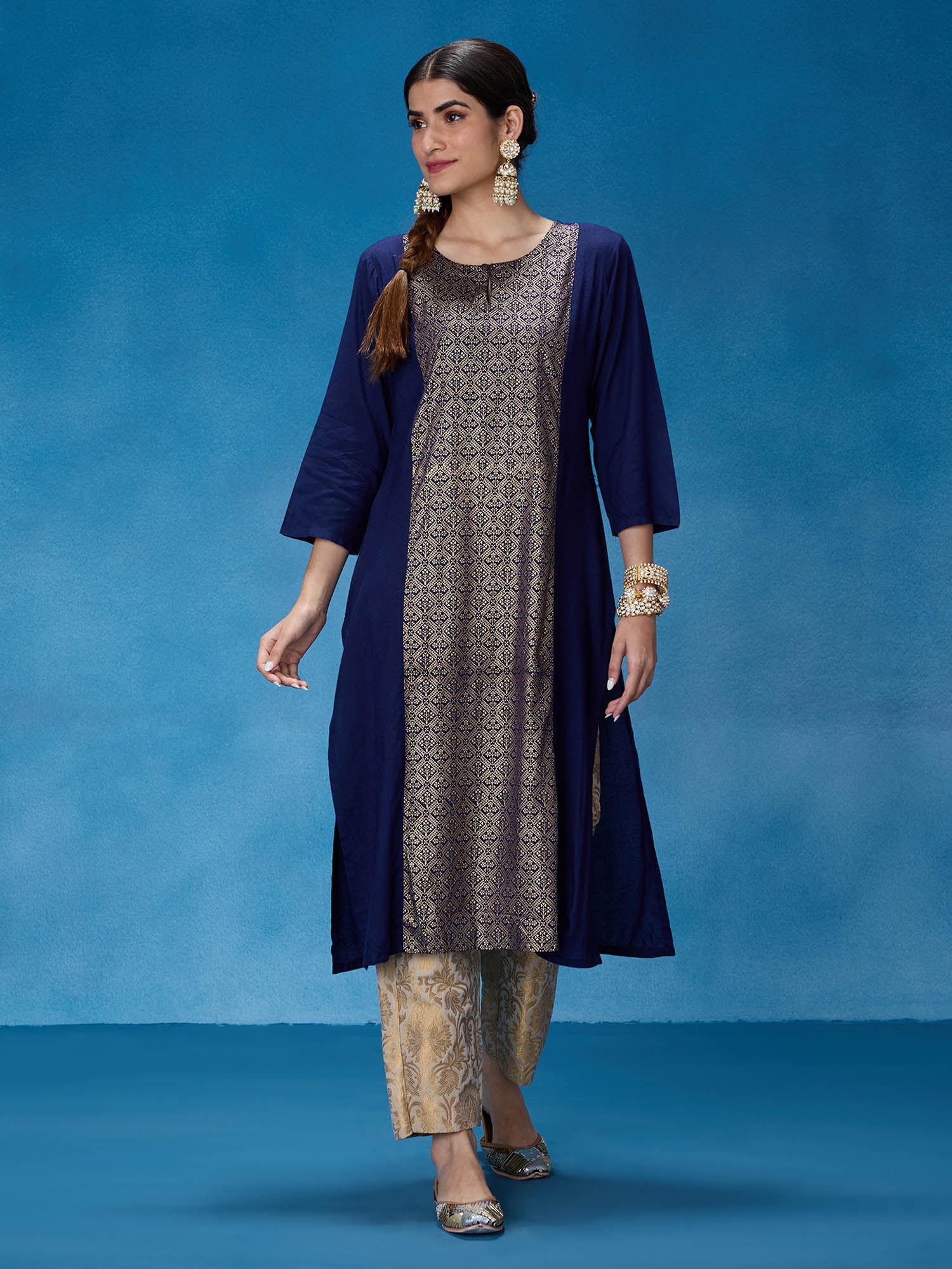 navy blue rayon printed kurta likkur202