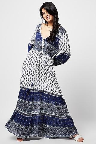 navy blue rayon printed maxi dress