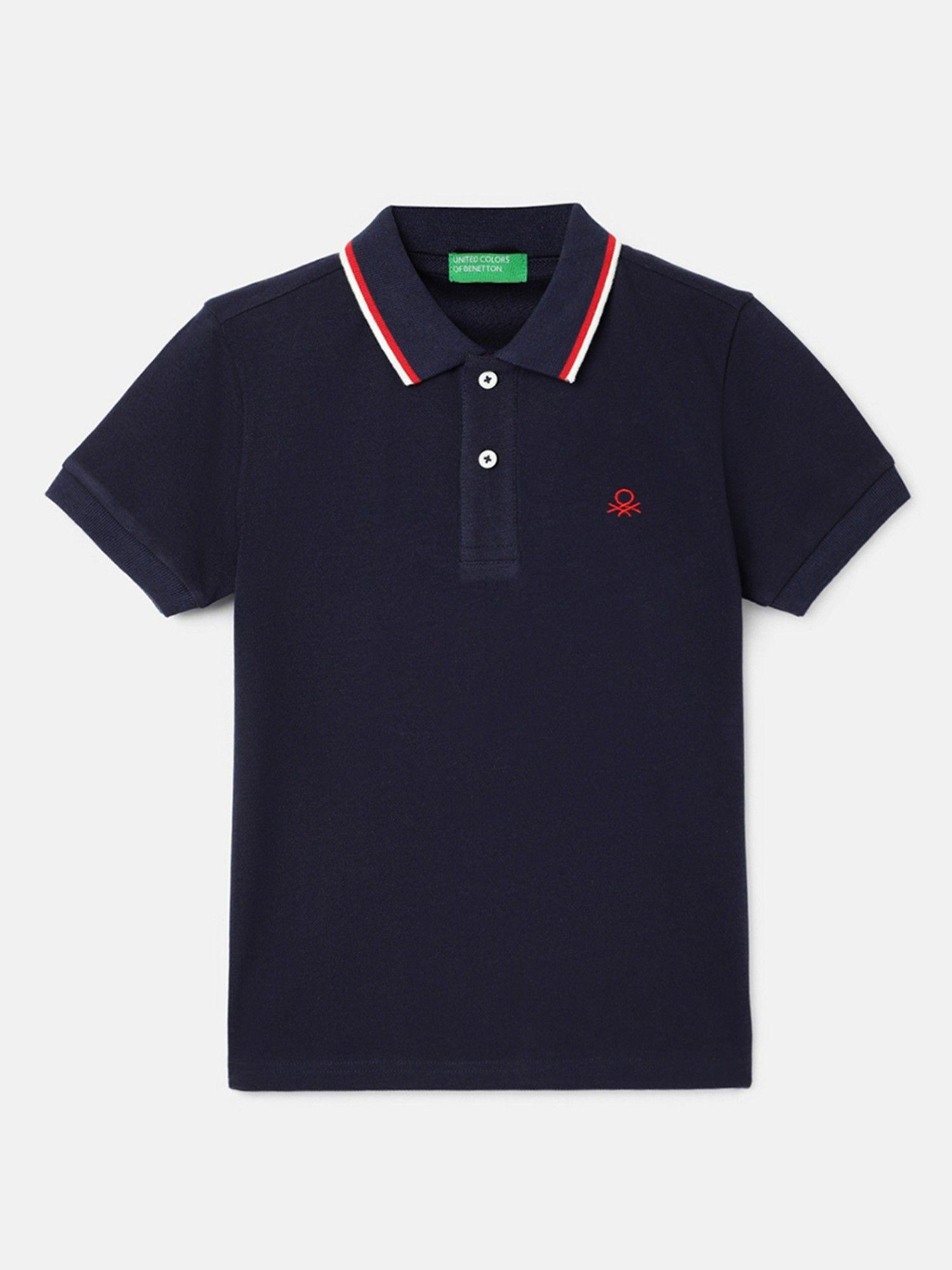 navy blue regular fit polo neck solid boys t-shirt