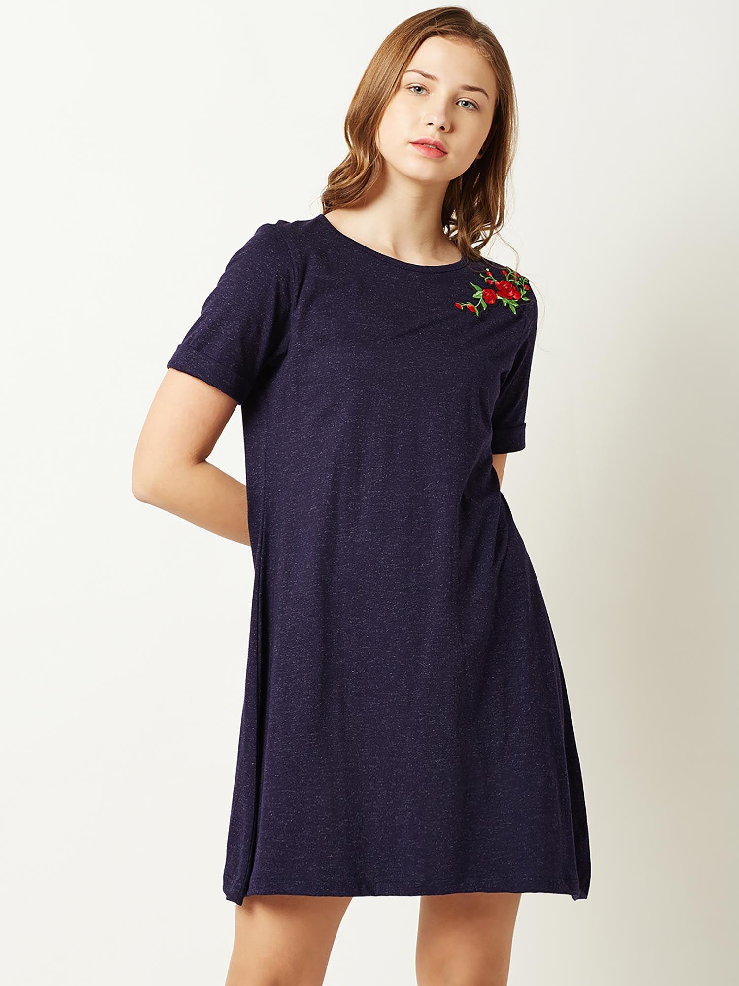 navy blue round neck mini dress