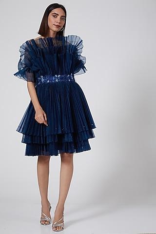 navy blue ruffled cabbage dress