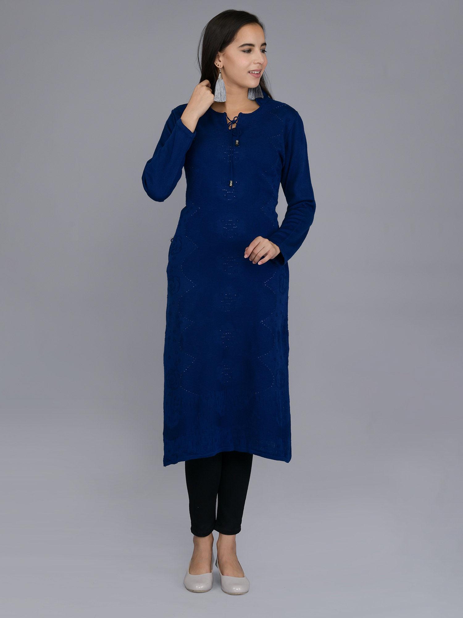 navy blue self woolen kurti