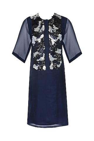 navy blue sequins embroidered dress