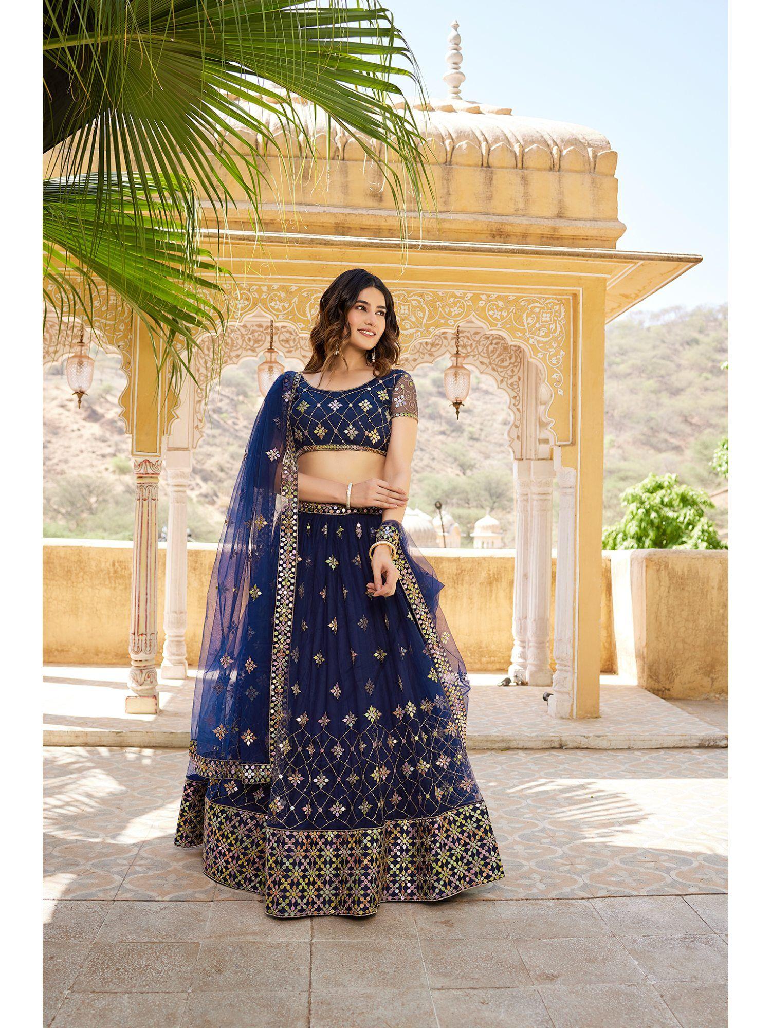 navy blue sequins embroidered net lehenga choli