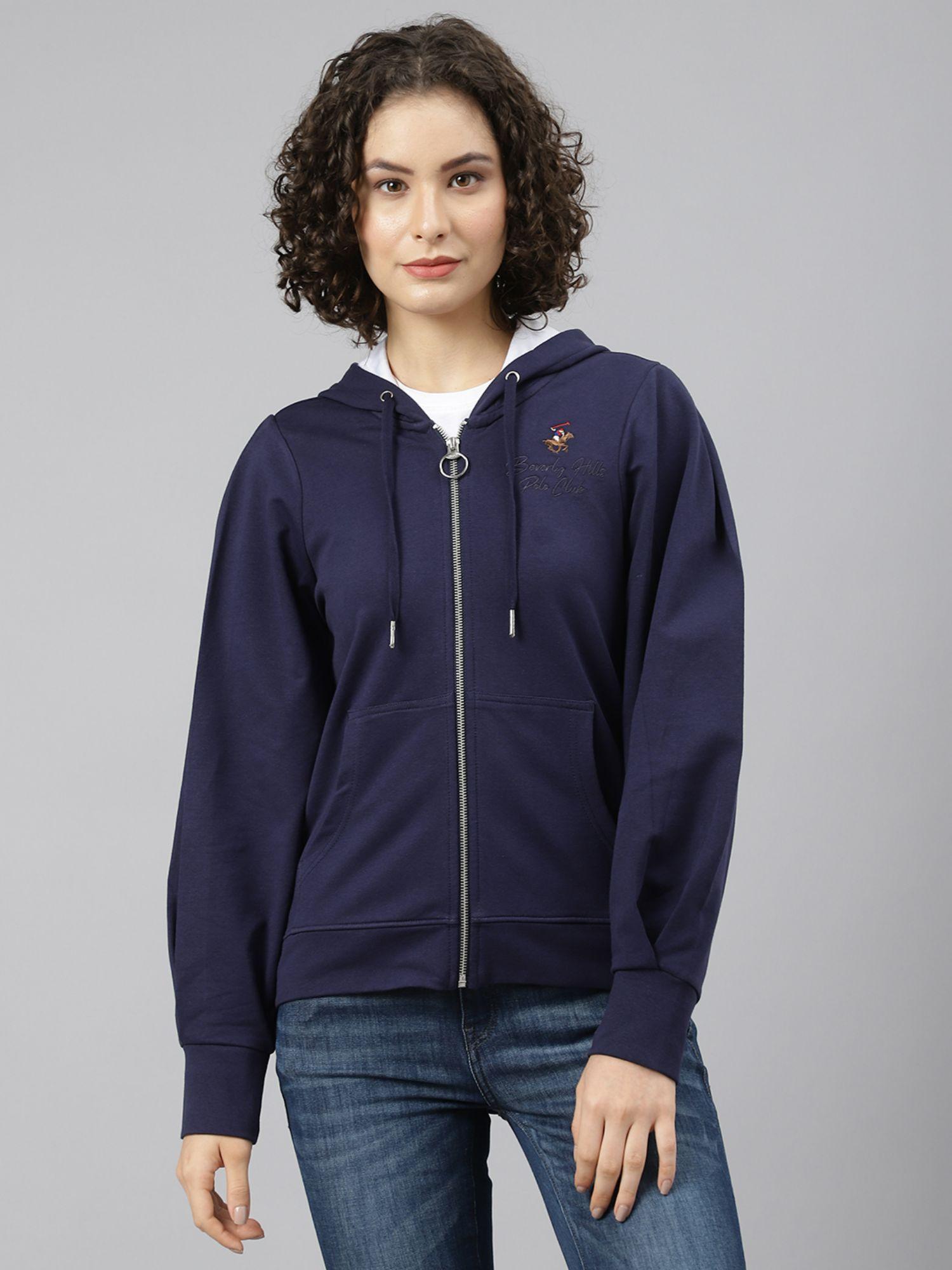 navy blue signature pleat sleeve hoodie jacket