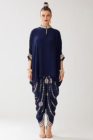 navy blue silk embroidered tunic