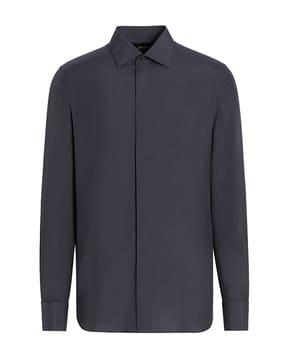 navy blue silk evening shirt