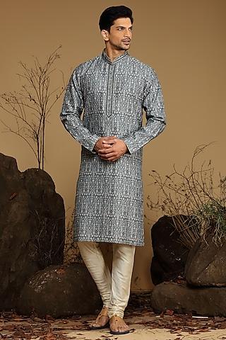 navy blue silk kurta set