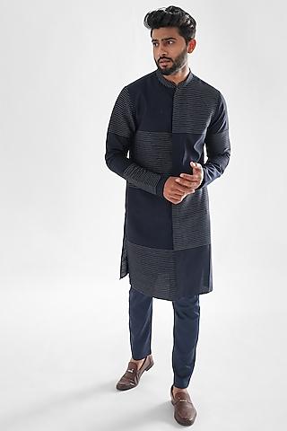 navy blue silk kurta set