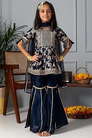 navy blue silk sharara set for girls