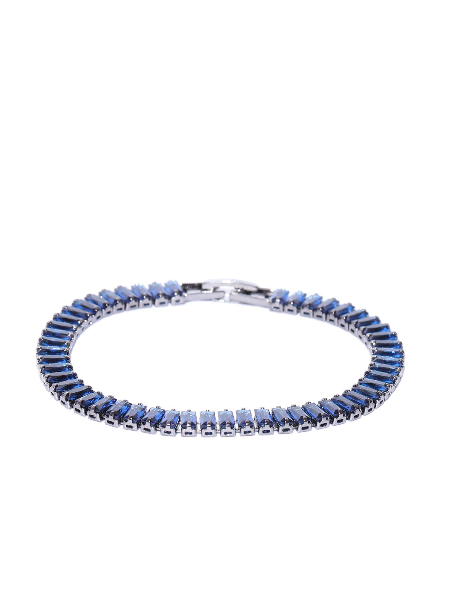 navy blue silver plated stone studded bracelet