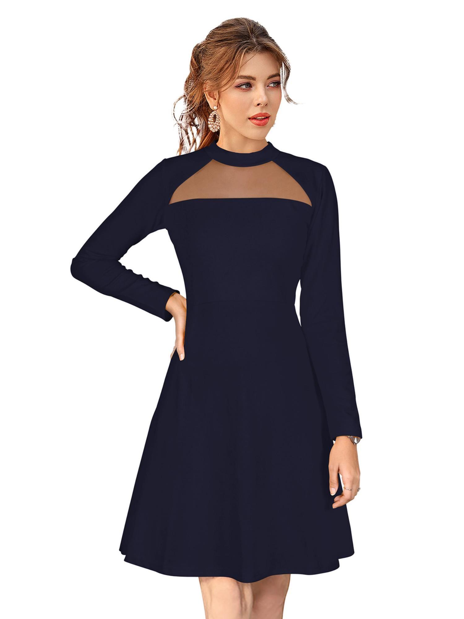 navy blue skater knit fabric dress for women