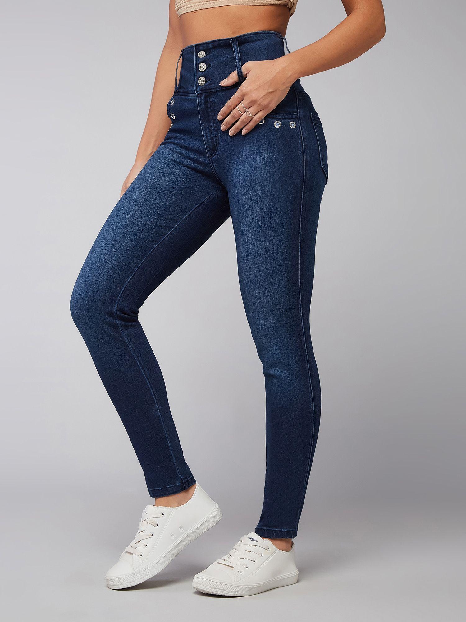 navy blue skinny high rise regular length stretchable denim pant