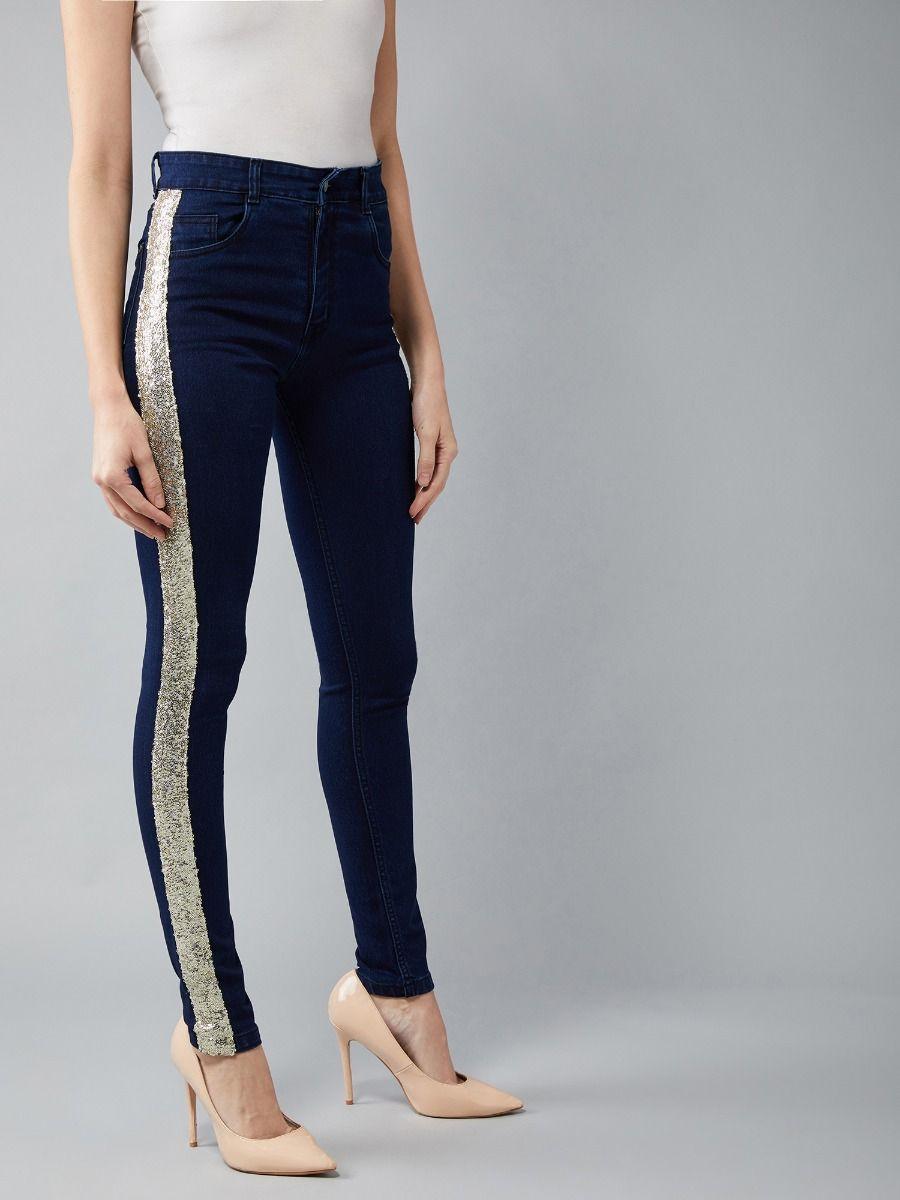navy blue skinny mid rise clean look regular length denim jeans pant