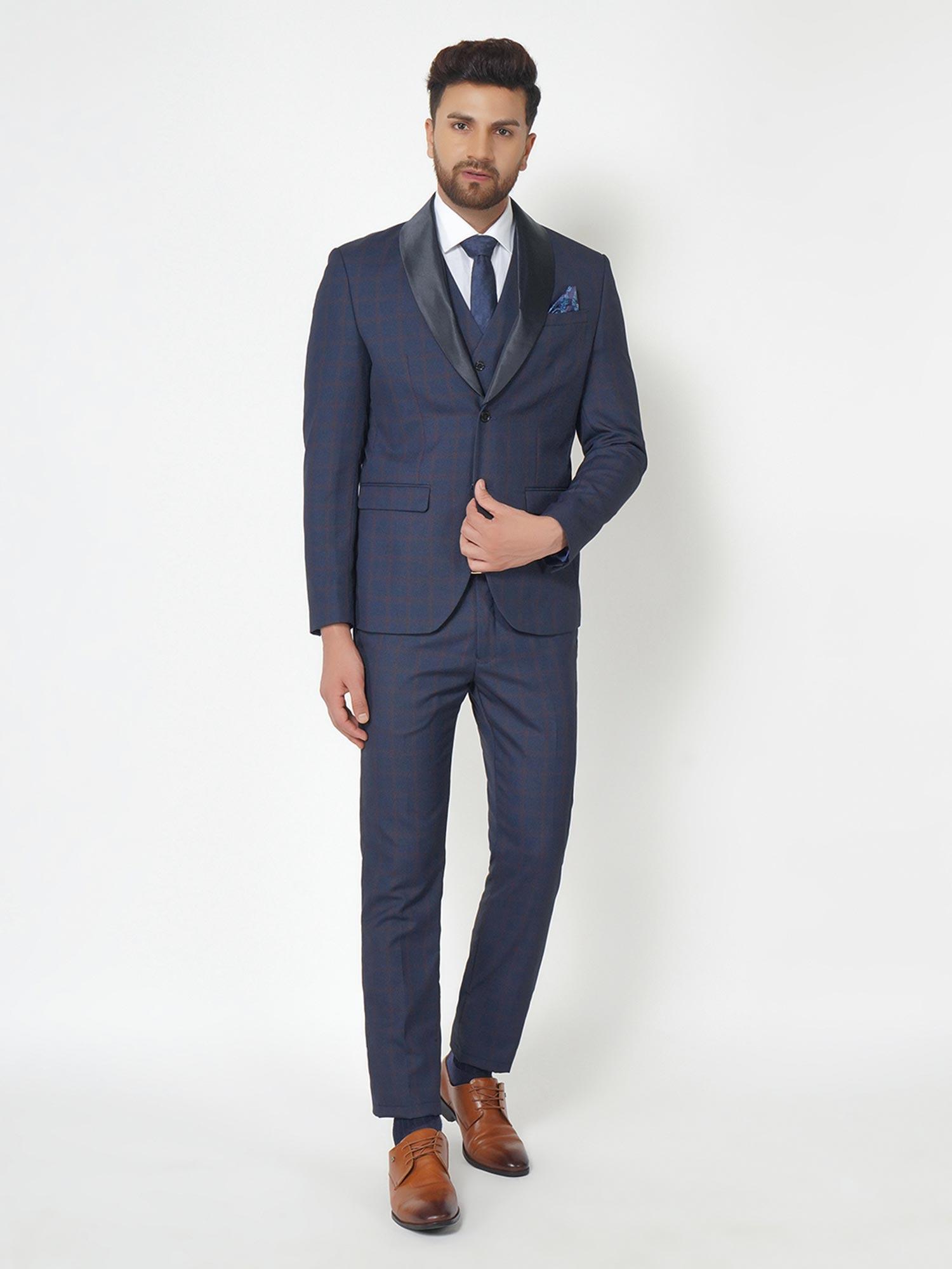 navy blue slim fit 4pc suit (set of 2)