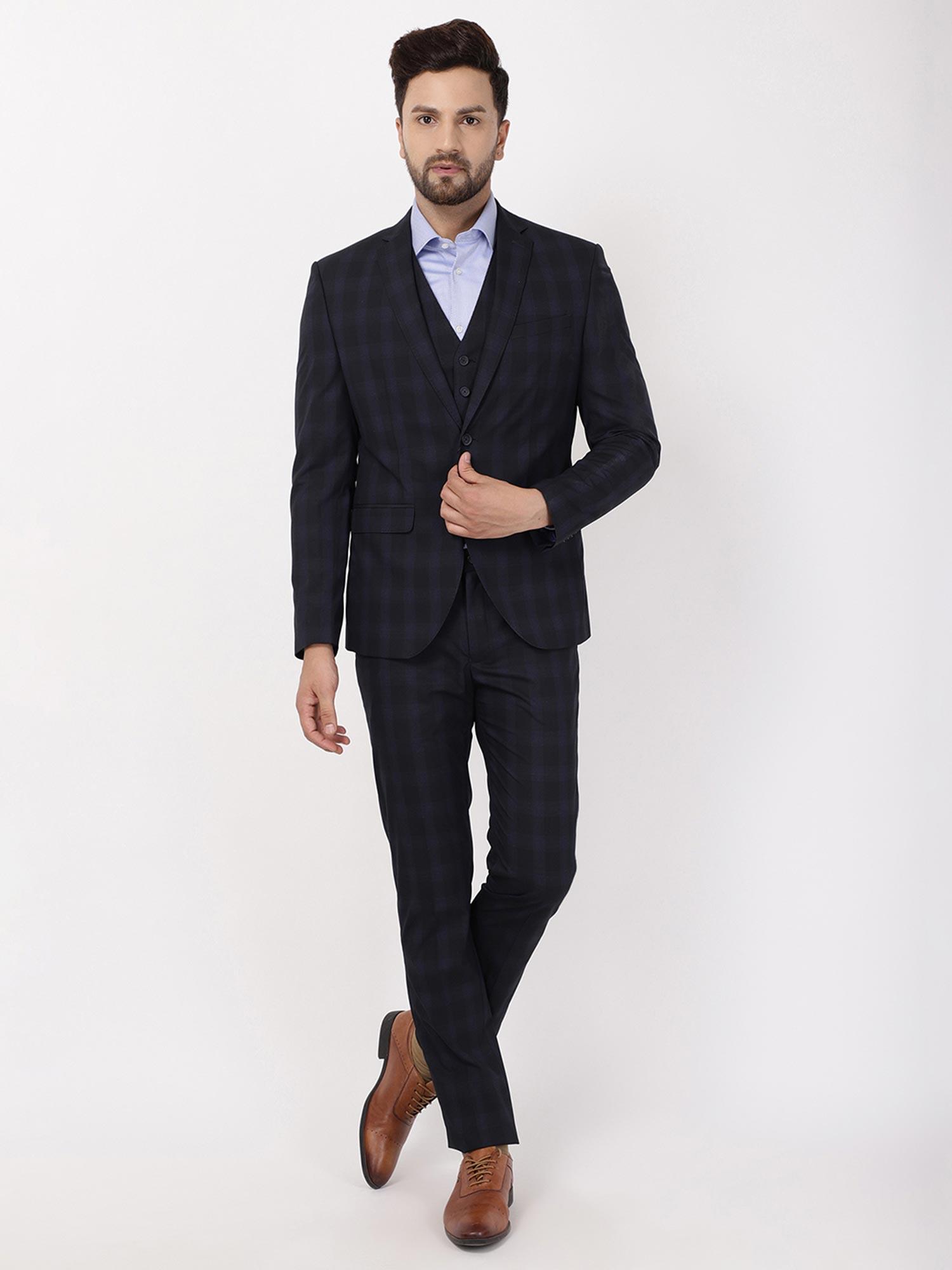 navy blue slim fit formal suits (set of 2)