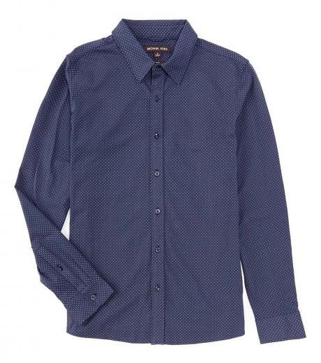 navy blue slim fit pin dot shirt