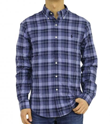 navy blue slim fit plaid shirt