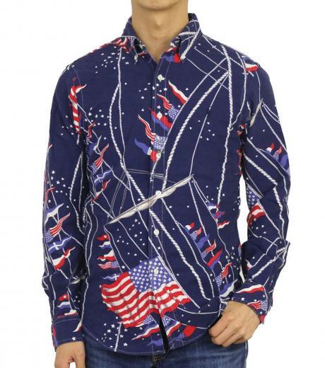 navy blue slim fit printed shirt