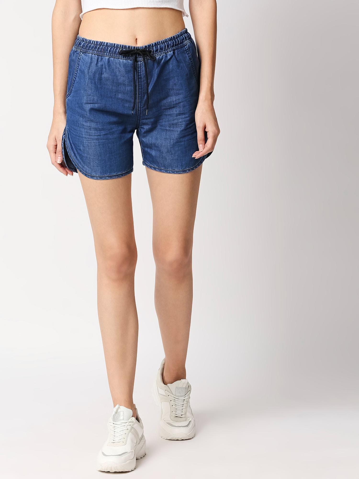 navy blue slim fit women shorts