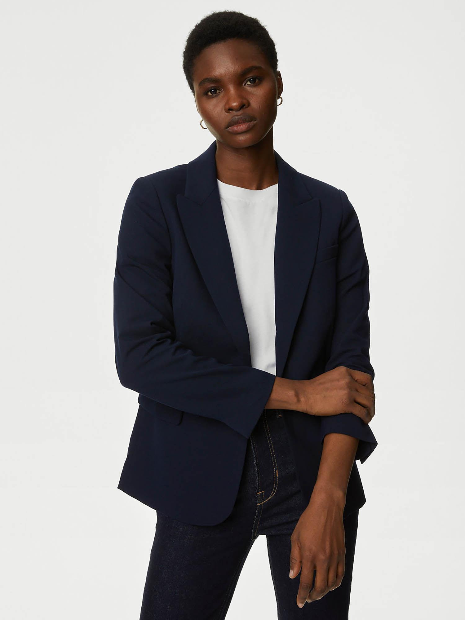 navy blue slim single breasted blazer