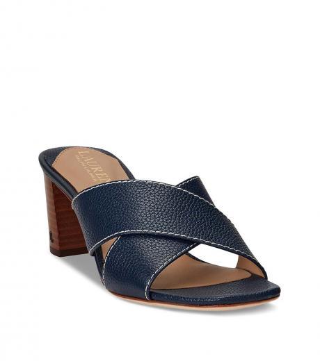 navy blue slip-on crisscross heels