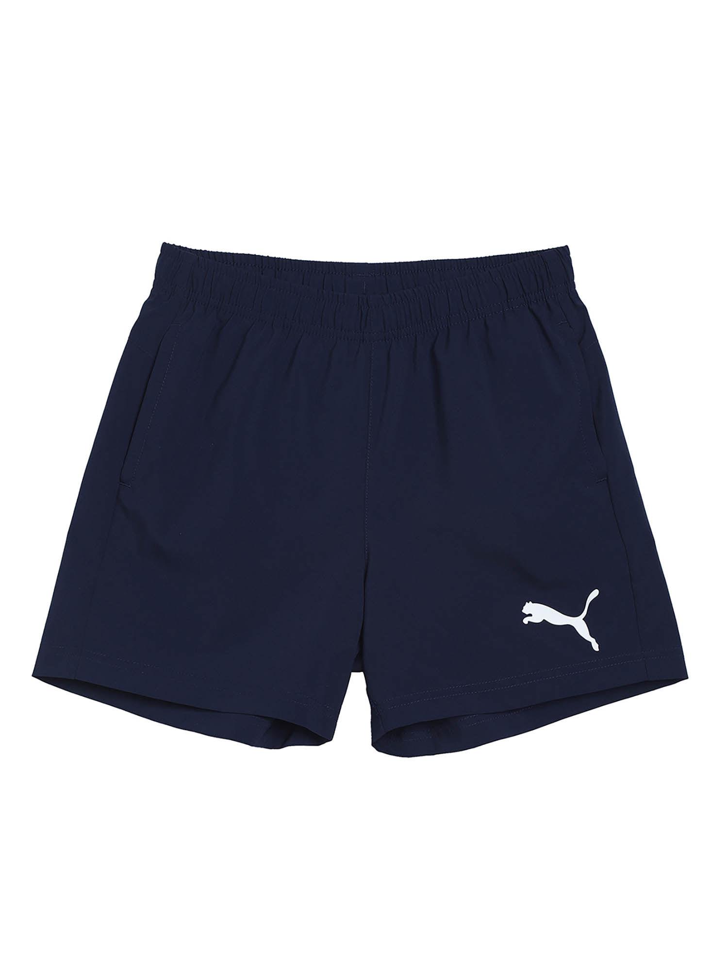 navy blue solid active woven kids shorts