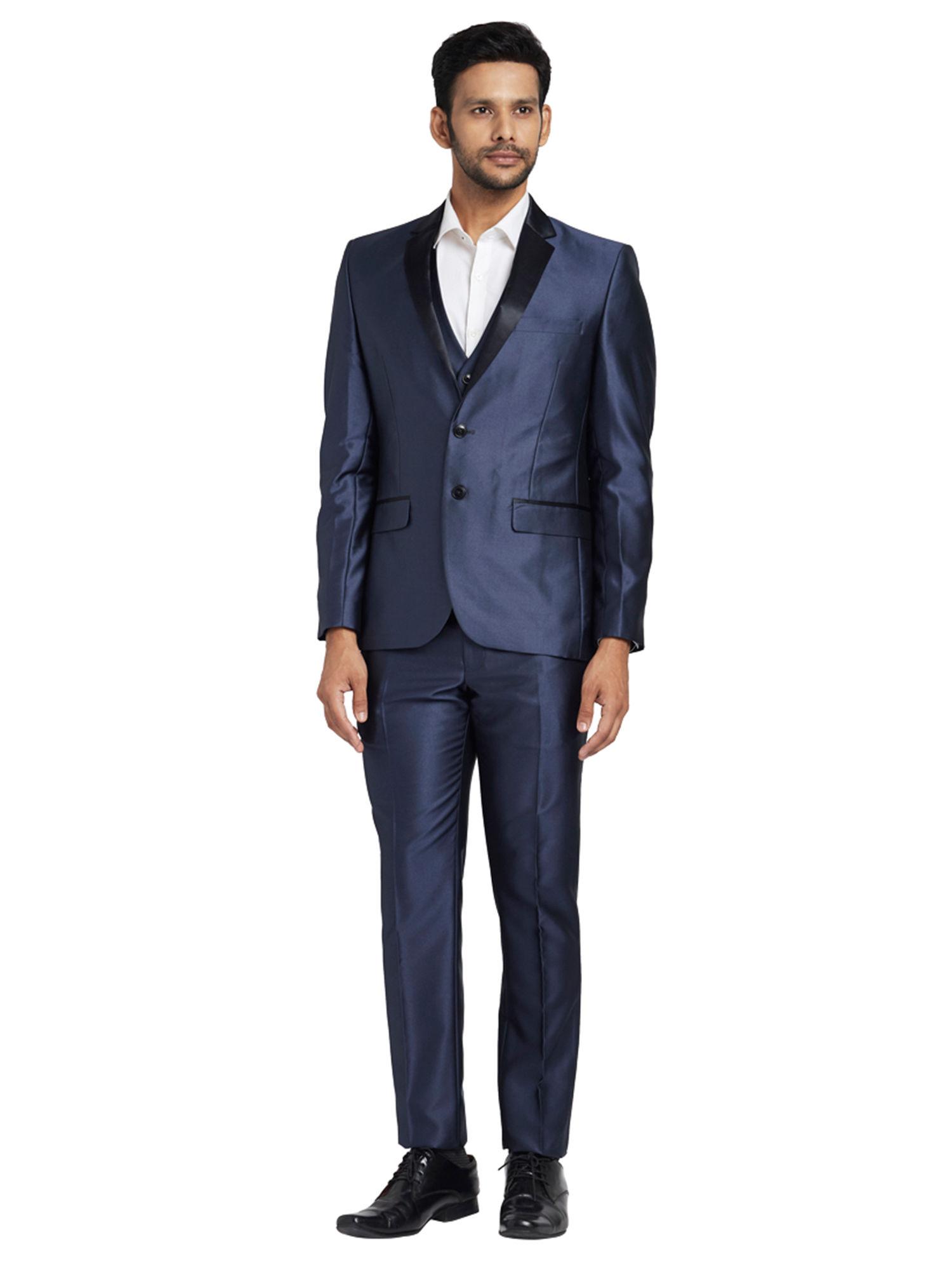 navy blue solid blazer with waistcoat & trouser (set of 3)