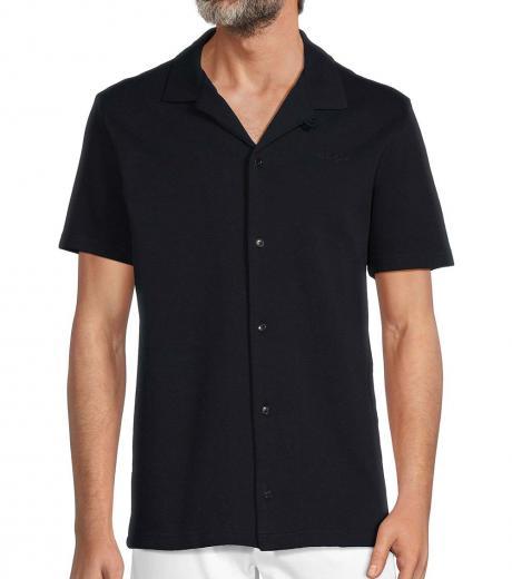 navy blue solid camp shirt