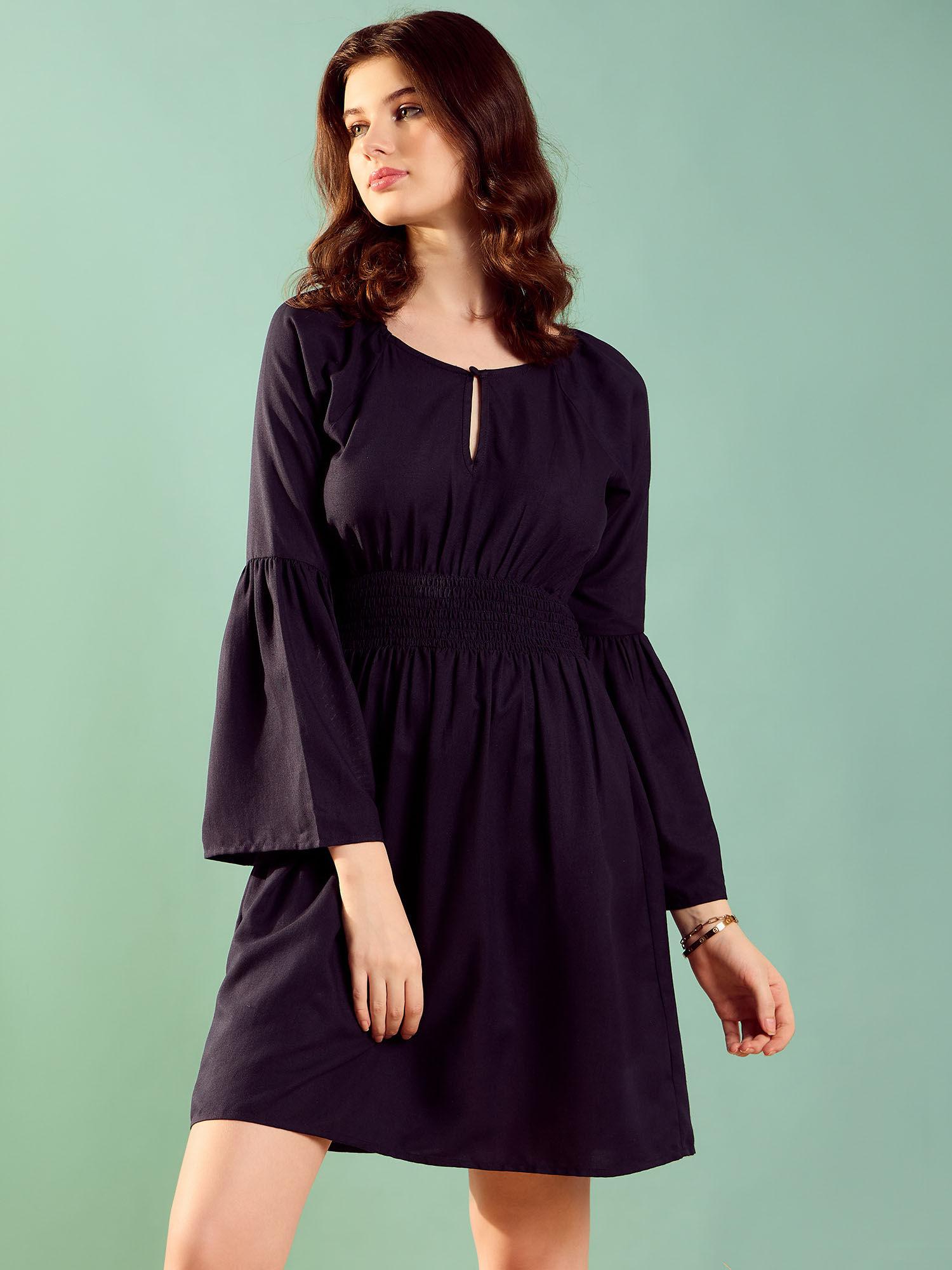 navy blue solid casual dress